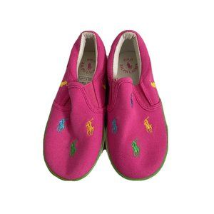 Ralph Lauren Baby Girls Canvas Shoes Slip On Pink Logo Multicolor Size 10